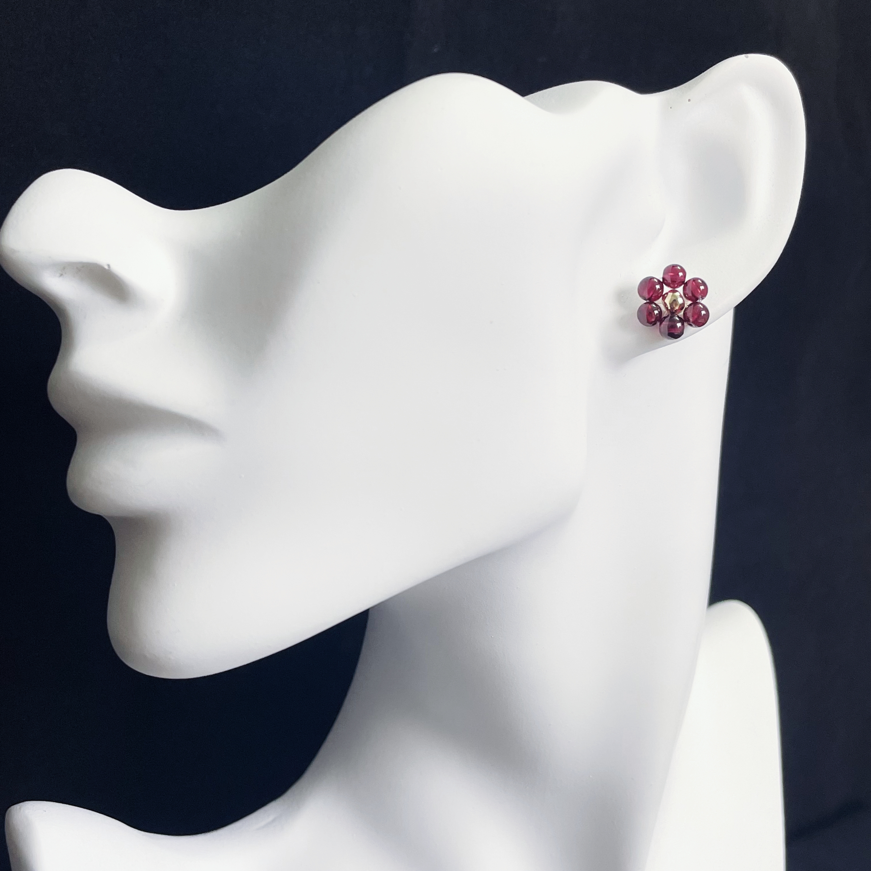 Garnet Blossoms Simple Ear Studs