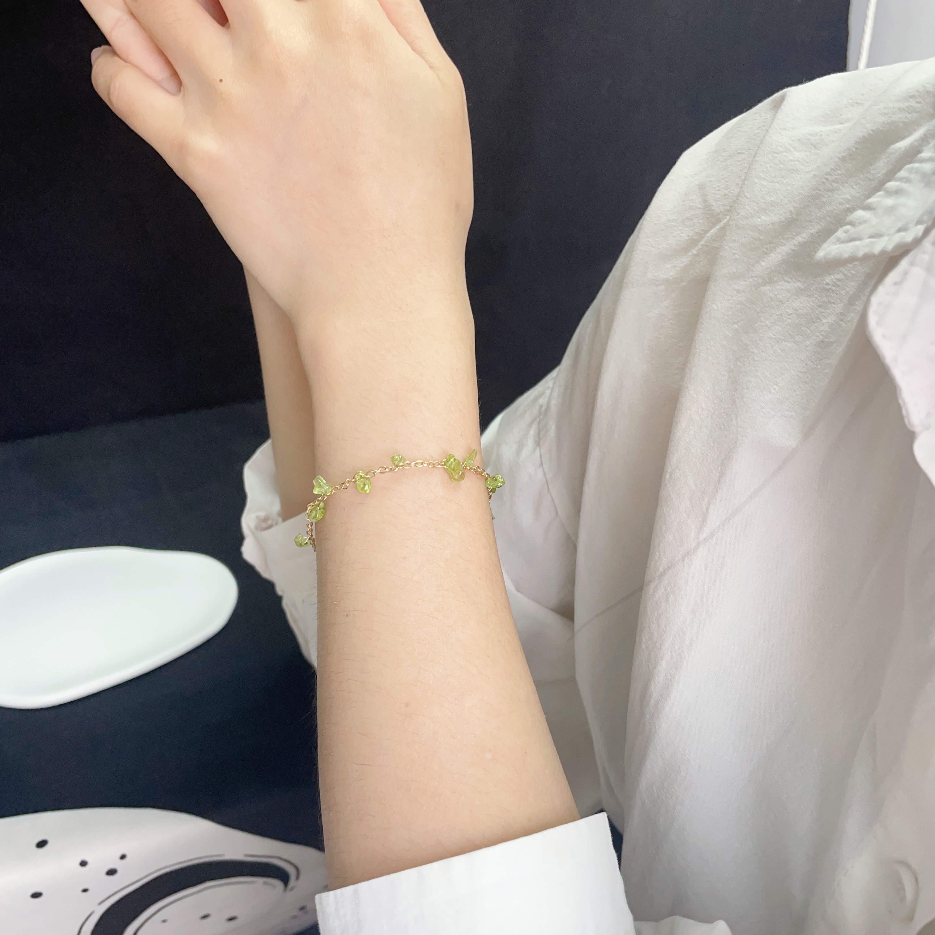 Mini Raw Peridots Woven Olive Branch Bracelet