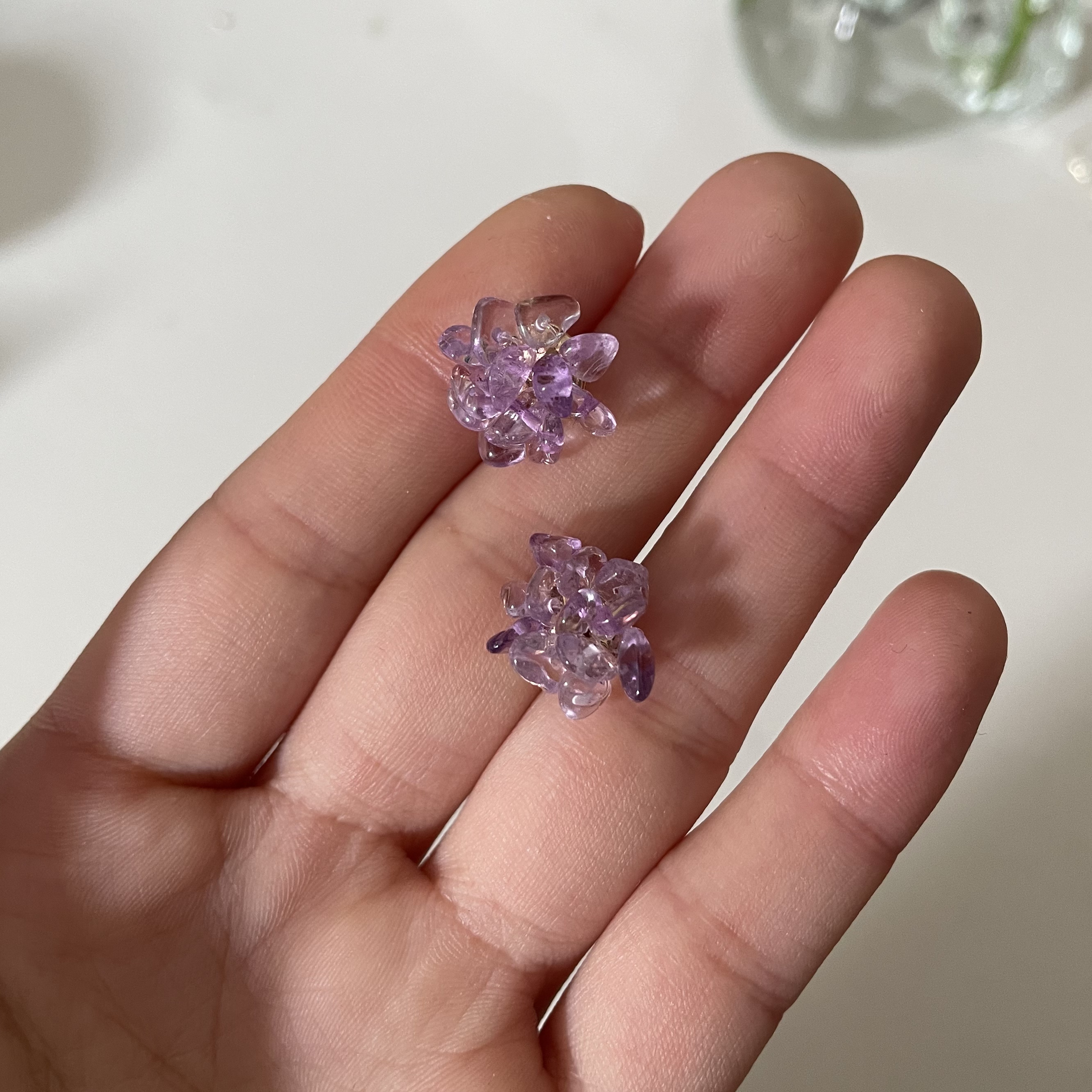 Handmade Dainty Amethyst Cluster Flower Stud Earrings