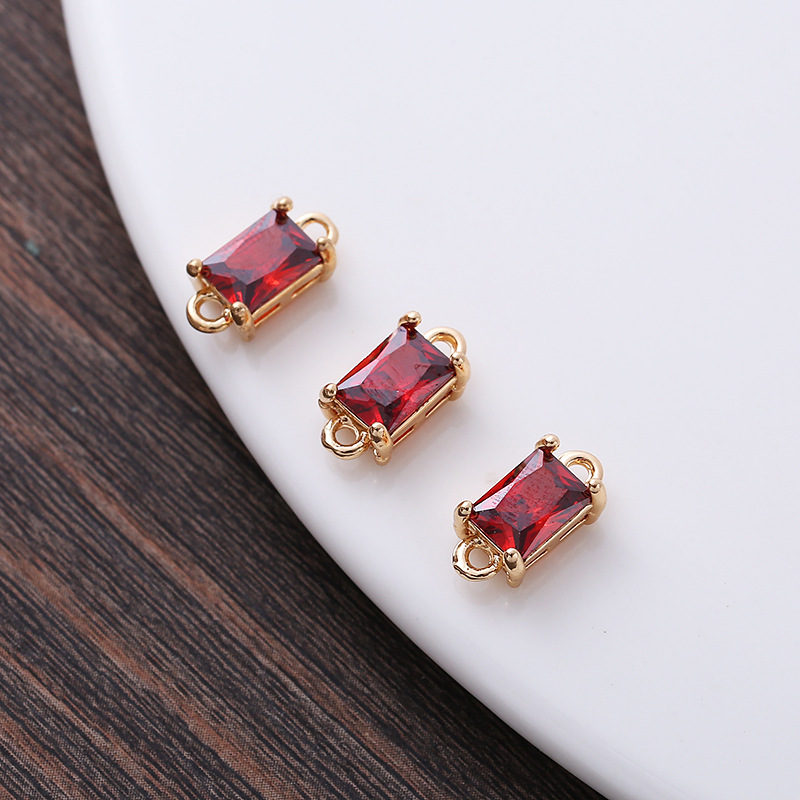 7*12mm Rectangle Glass Charm Pendant Dual Hanging Rings