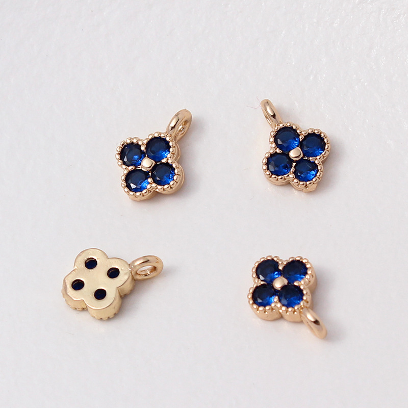 7mm Colored Zircon Four-leaf Flower Pendant Single Hanging Ring