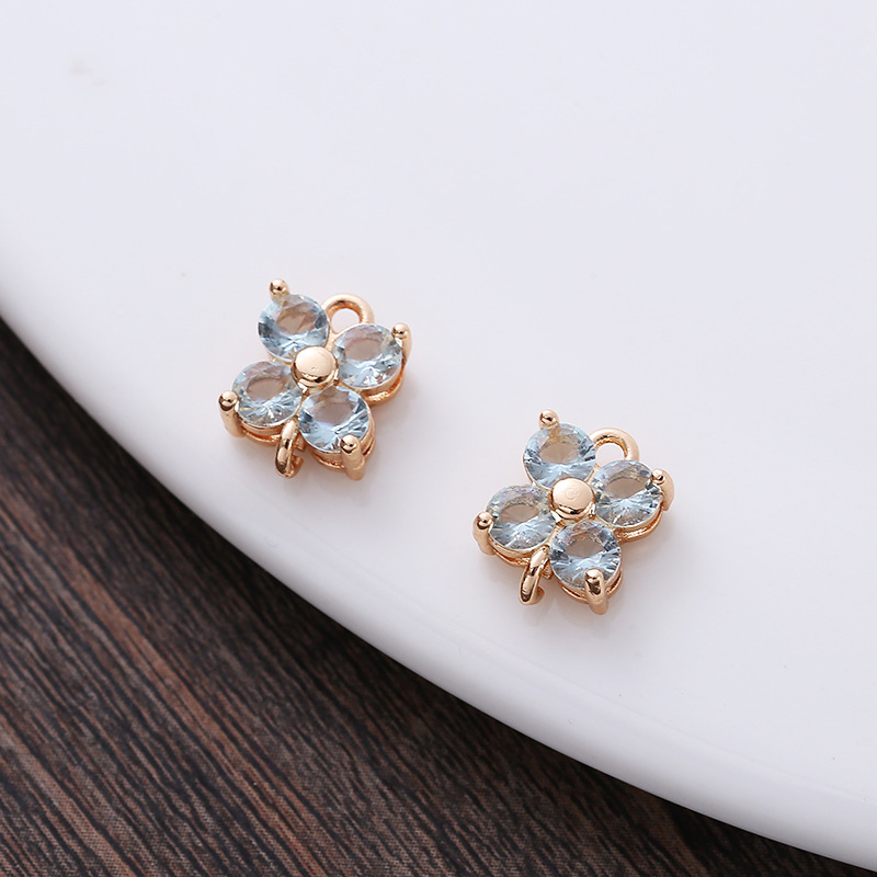 8*8mm Zircon Four-Petals Flower Square Dual Hanging Rings Charm Pendan