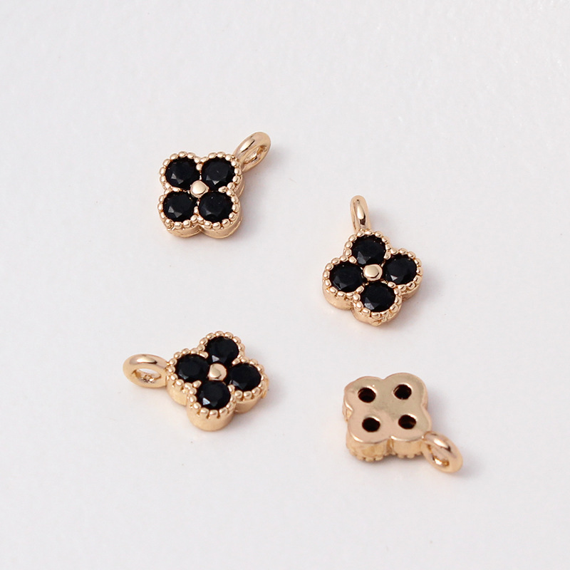 7mm Colored Zircon Four-leaf Flower Pendant Single Hanging Ring