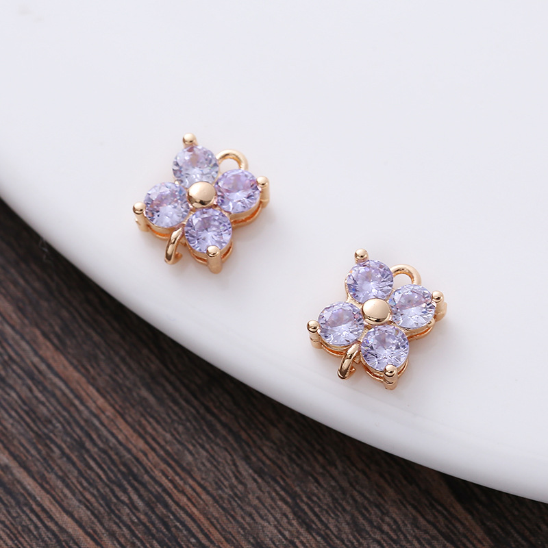 8*8mm Zircon Four-Petals Flower Square Dual Hanging Rings Charm Pendant 