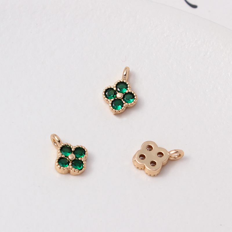 7mm Colored Zircon Four-leaf Flower Pendant Single Hanging Ring