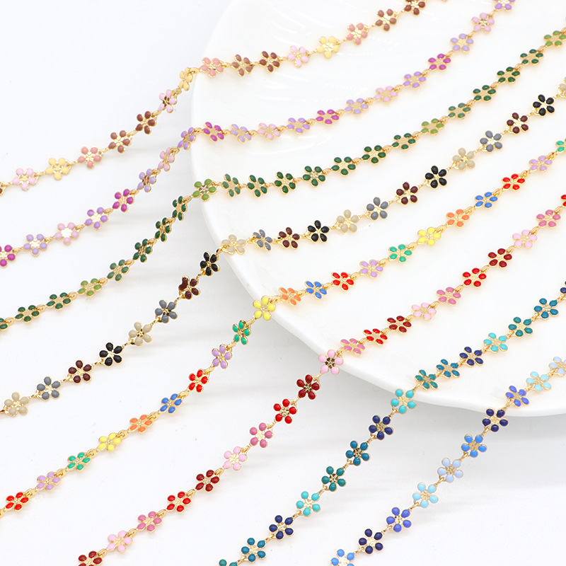 Colored Daisies Enamel Gold Plated Chain Accessory 1m