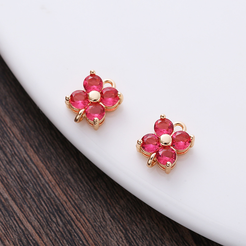8*8mm Zircon Four-Petals Flower Square Dual Hanging Rings Charm Pendant 
