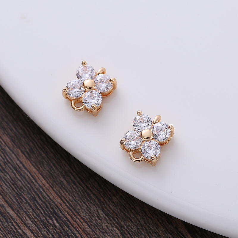 8*8mm Zircon Four-Petals Flower Square Dual Hanging Rings Charm Pendant 