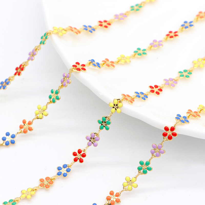 Colored Daisies Enamel Gold Plated Chain Accessory 1m