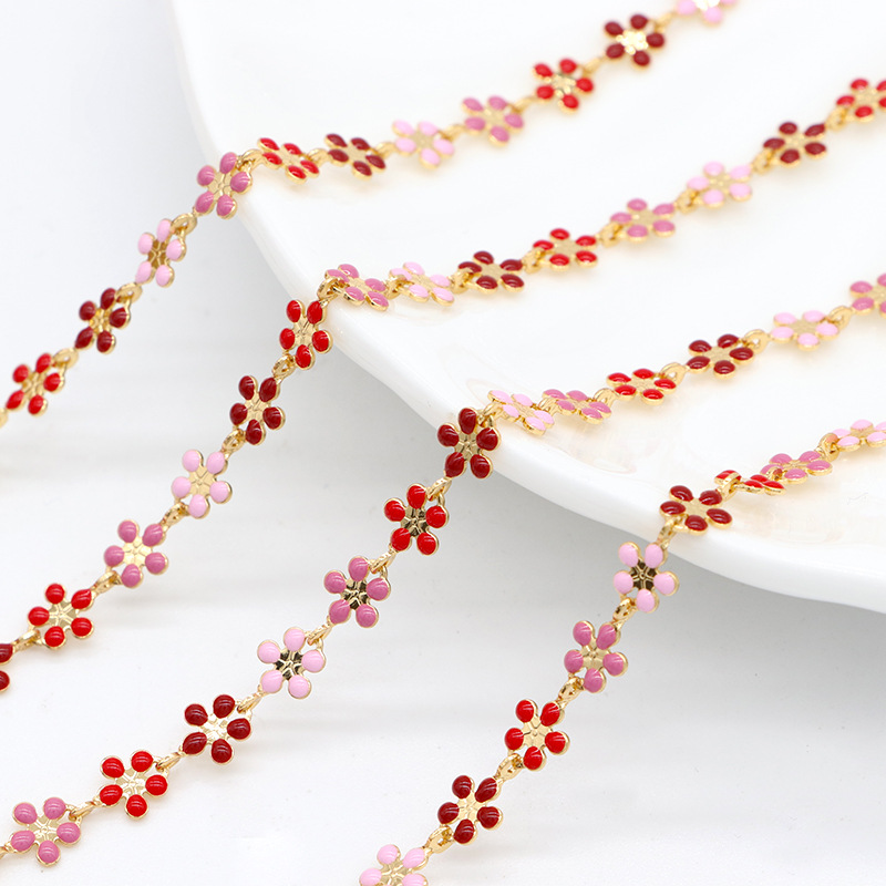 Colored Daisies Enamel Gold Plated Chain Accessory 1m
