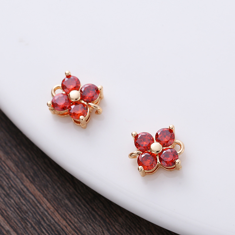 8*8mm Zircon Four-Petals Flower Square Dual Hanging Rings Charm Pendant 