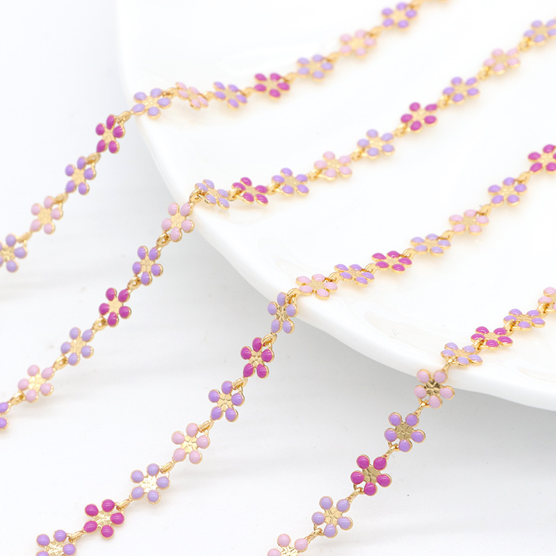 Colored Daisies Enamel Gold Plated Chain Accessory 1m