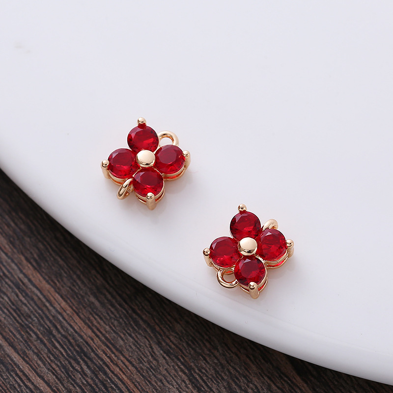 8*8mm Zircon Four-Petals Flower Square Dual Hanging Rings Charm Pendant 