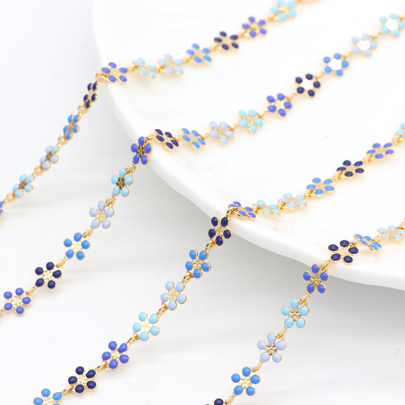 Colored Daisies Enamel Gold Plated Chain Accessory 1m