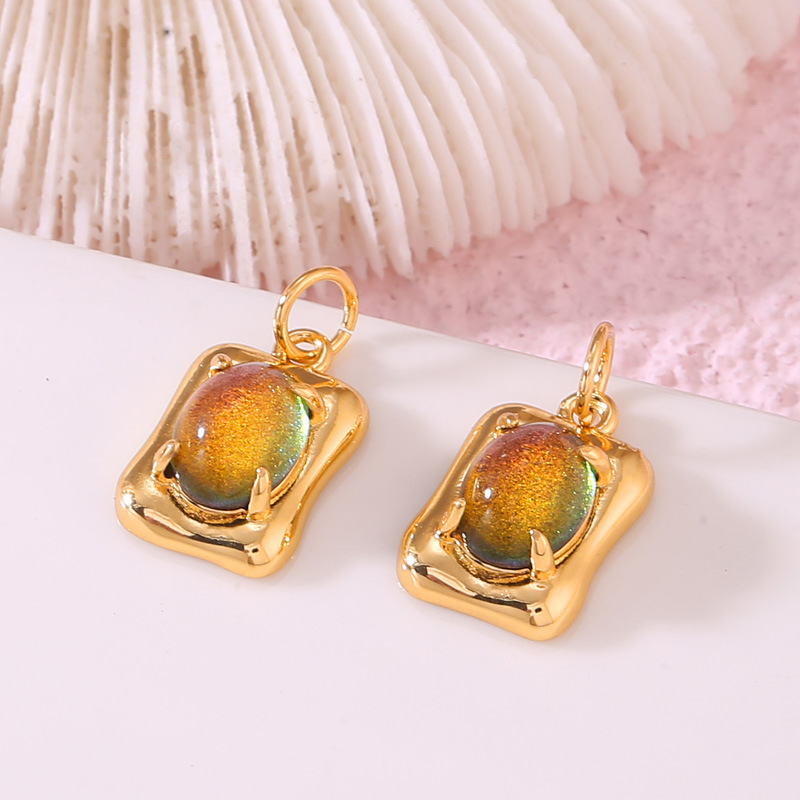 Imitation Tourmaline Glass Stone Inlaid Gold Plated Pendant