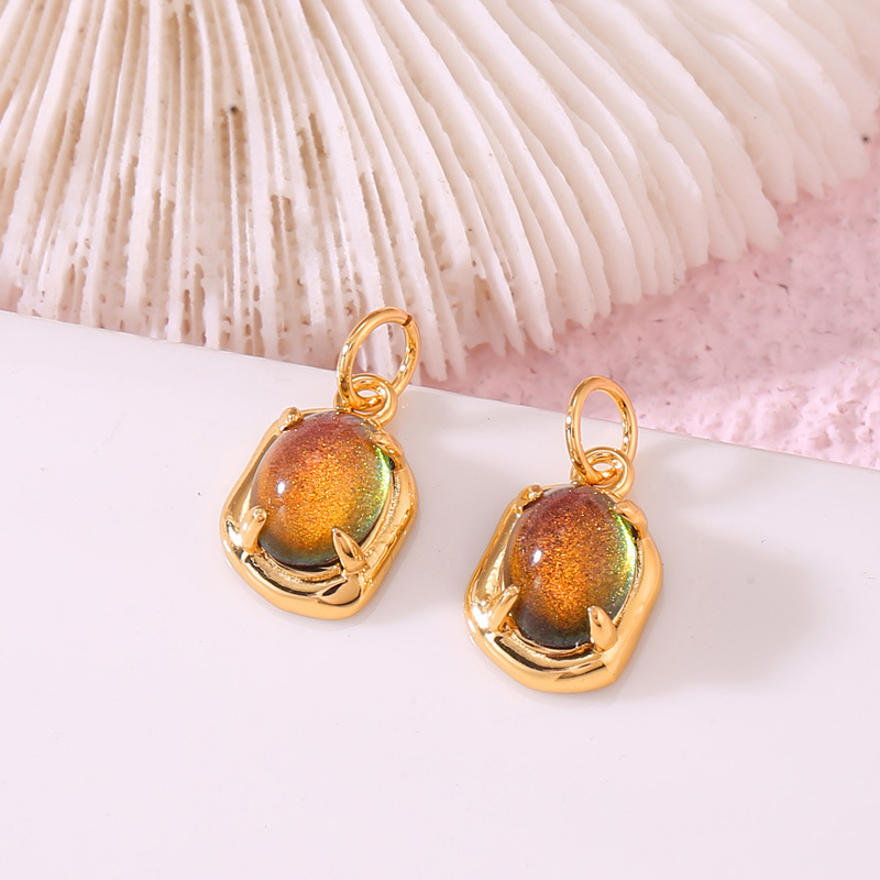 Imitation Tourmaline Glass Stone Inlaid Gold Plated Pendant