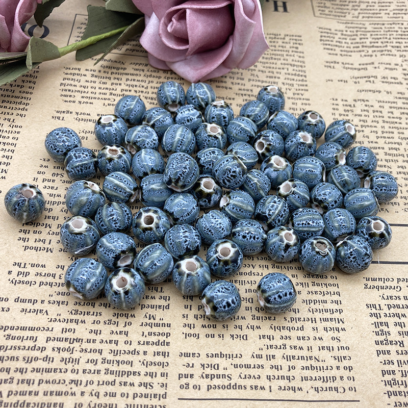 Handmade 12mm Watermelon Grain Color Glaze Ceramic Round Beads 100pcs
