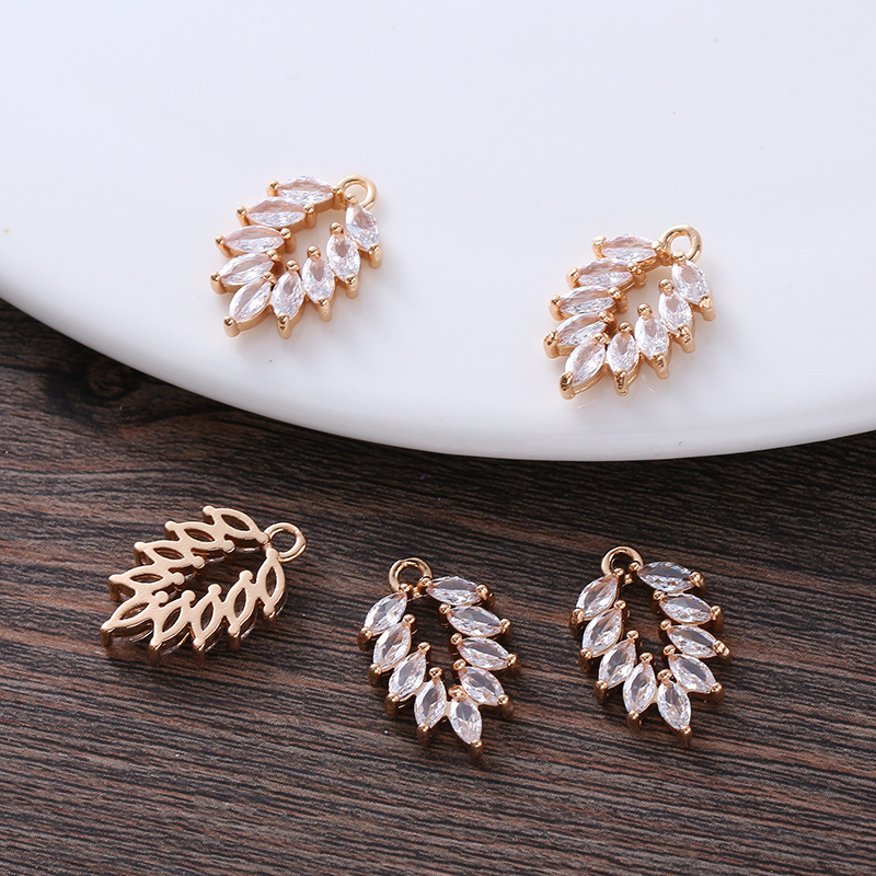  19*12.5mm Feather Leaf Zircon Charm Pendant