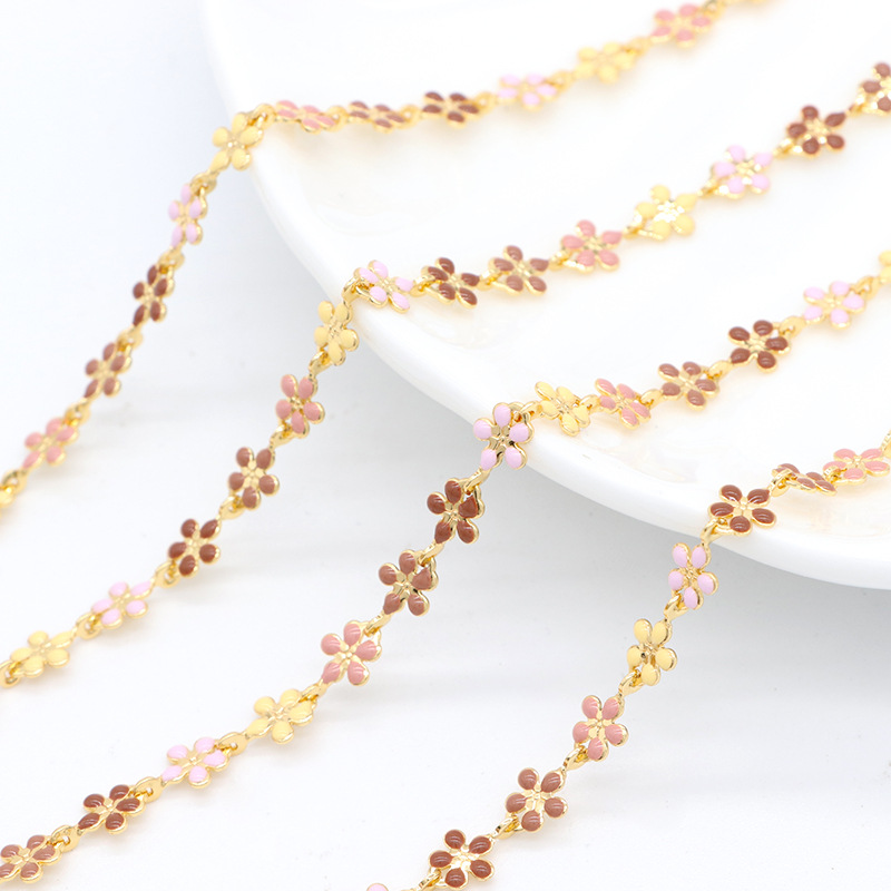 Colored Daisies Enamel Gold Plated Chain Accessory 1m