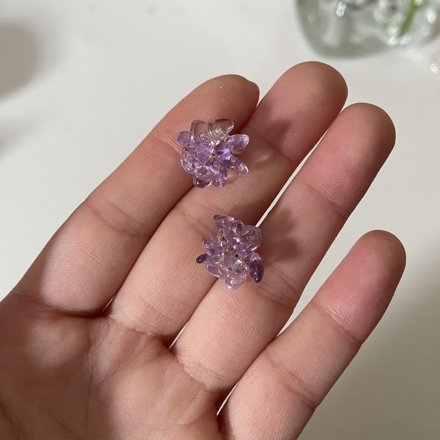 Handmade Dainty Amethyst Cluster Flower Stud Earrings