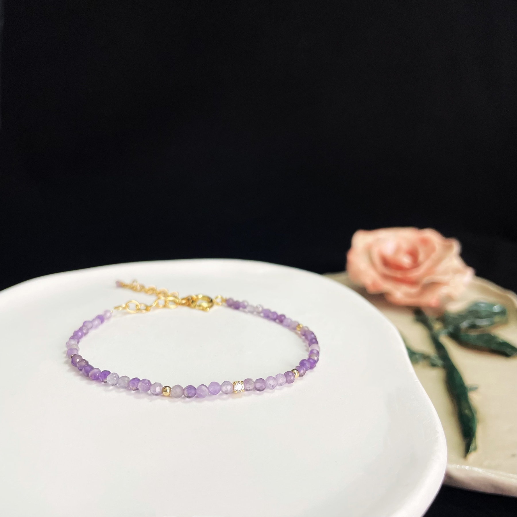 Thin Amethyst Bracelet with Zircon Accent
