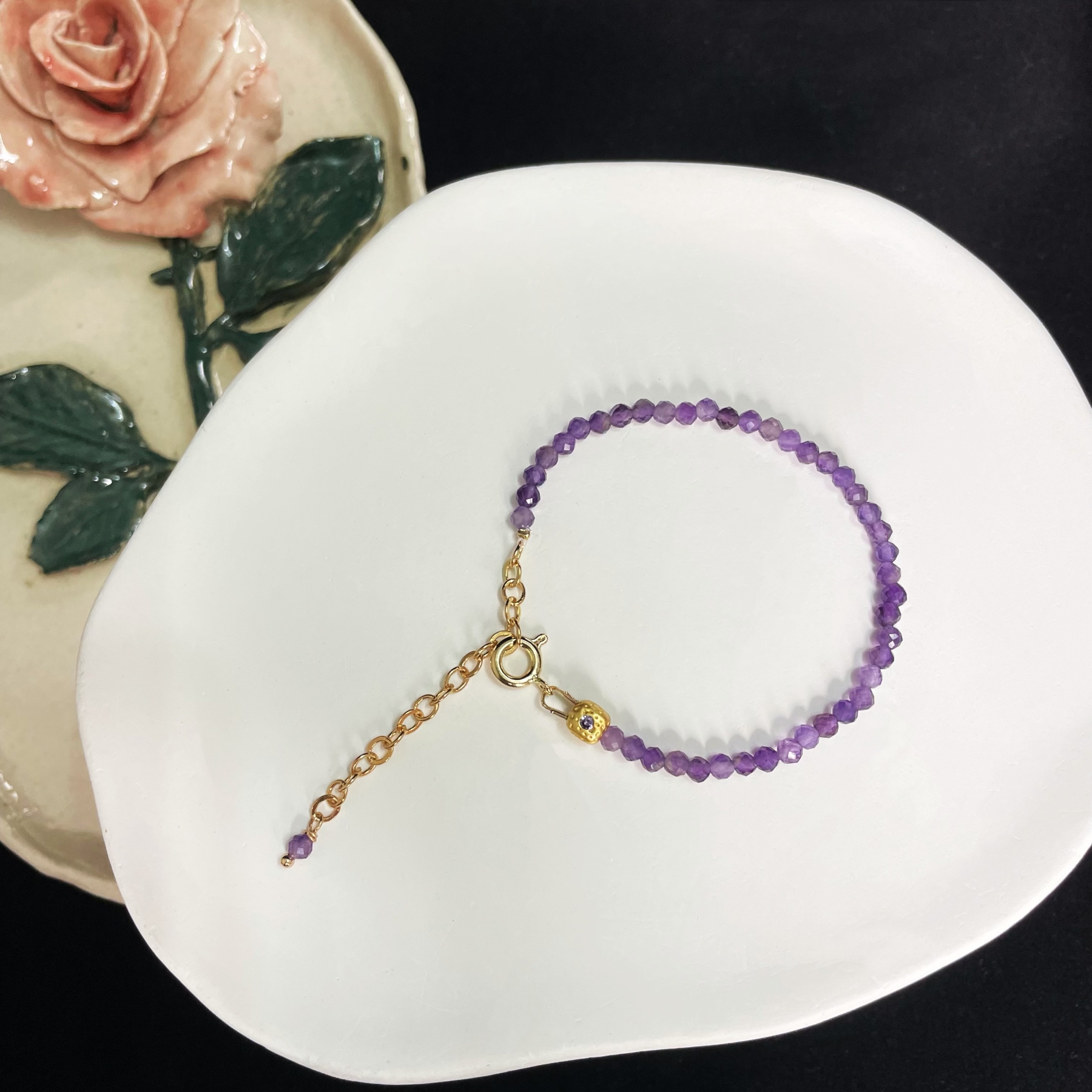 Gemstone Faced Beads Bracelet with Zircon Inlaid Cube Beads