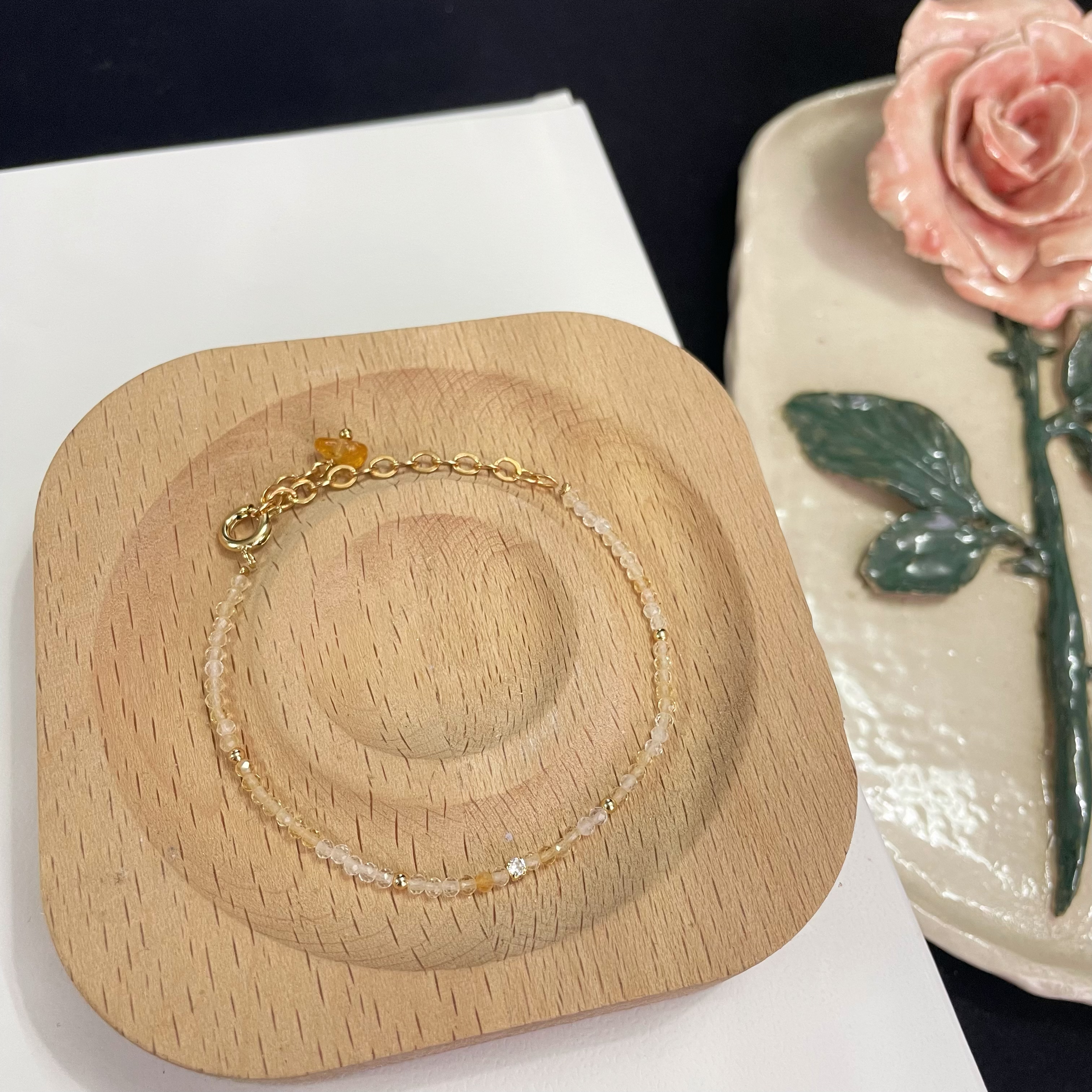 2mm Delicate Thin Citrine Faceted Beads Bracelet 