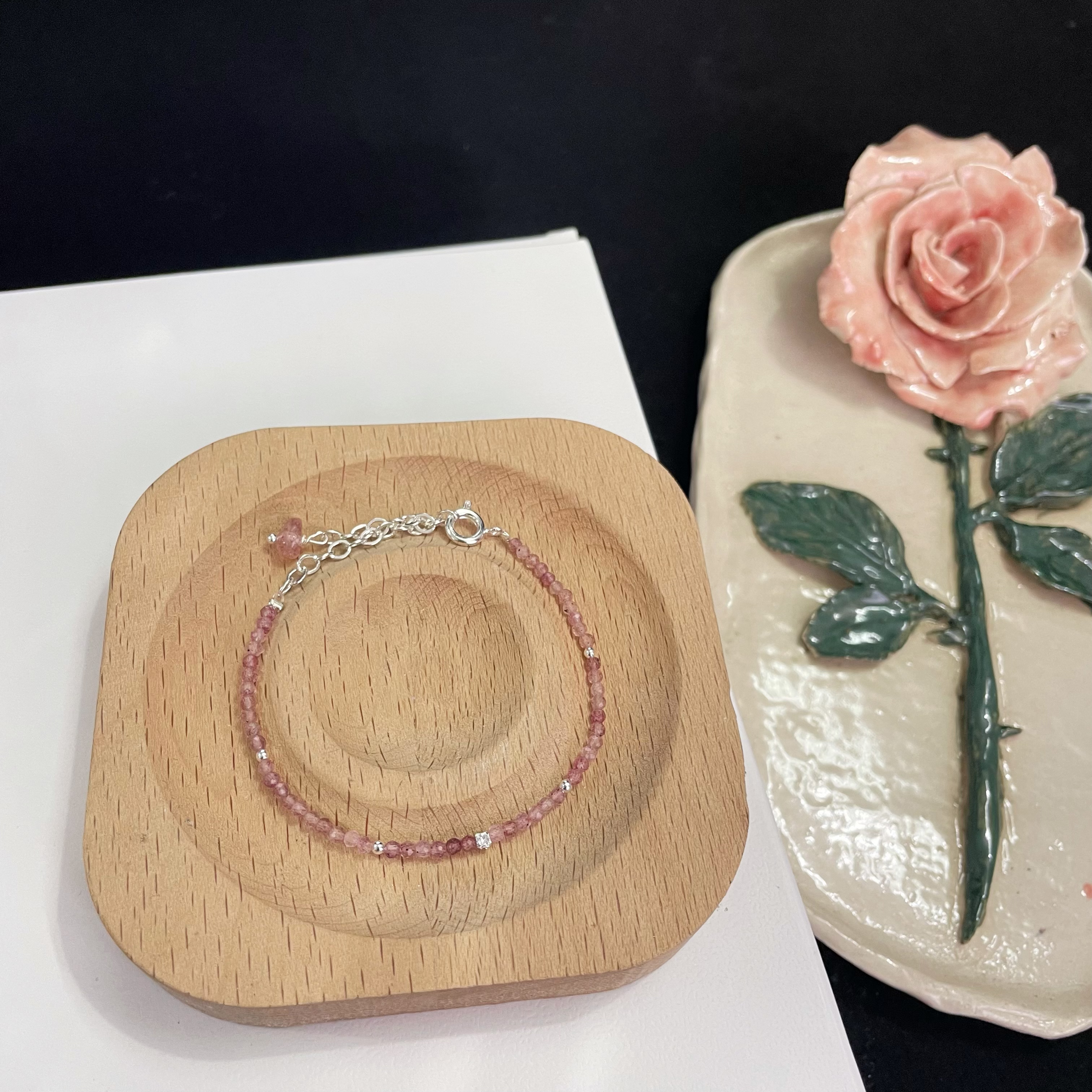 2mm Delicate Thin Strawberry Quartz Faceted Beads Bracelet