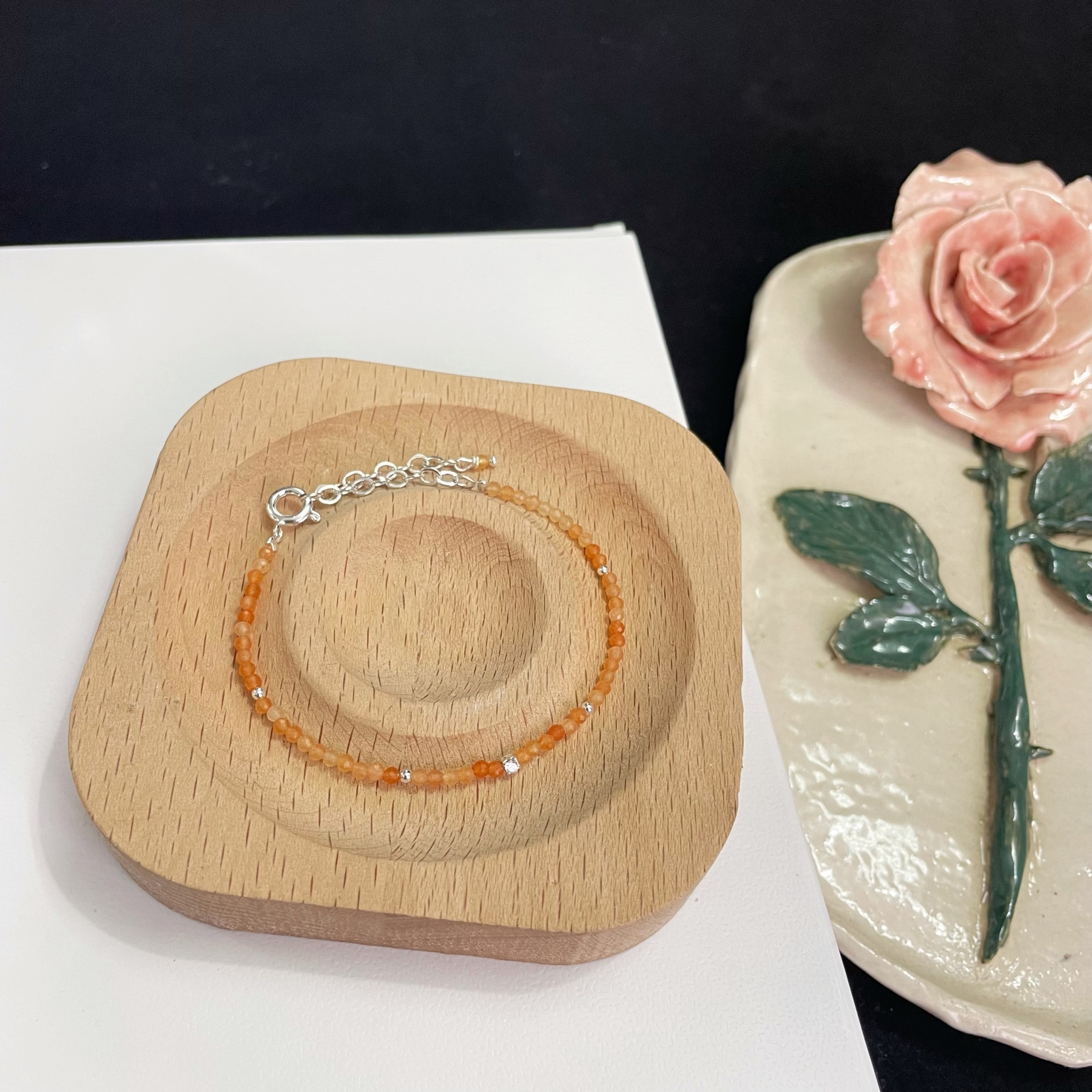 2mm Delicate Thin Red Aventurine Faced Beads Bracelet