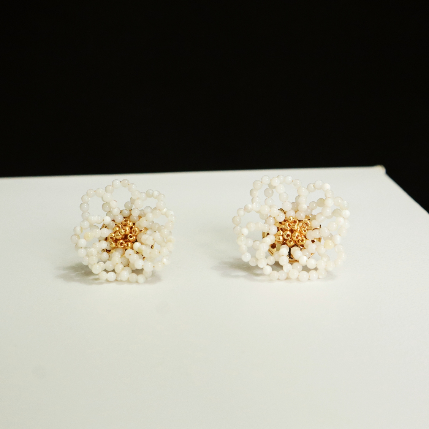 Elegant Trochus Shell Beads Camellia Stud Earrings