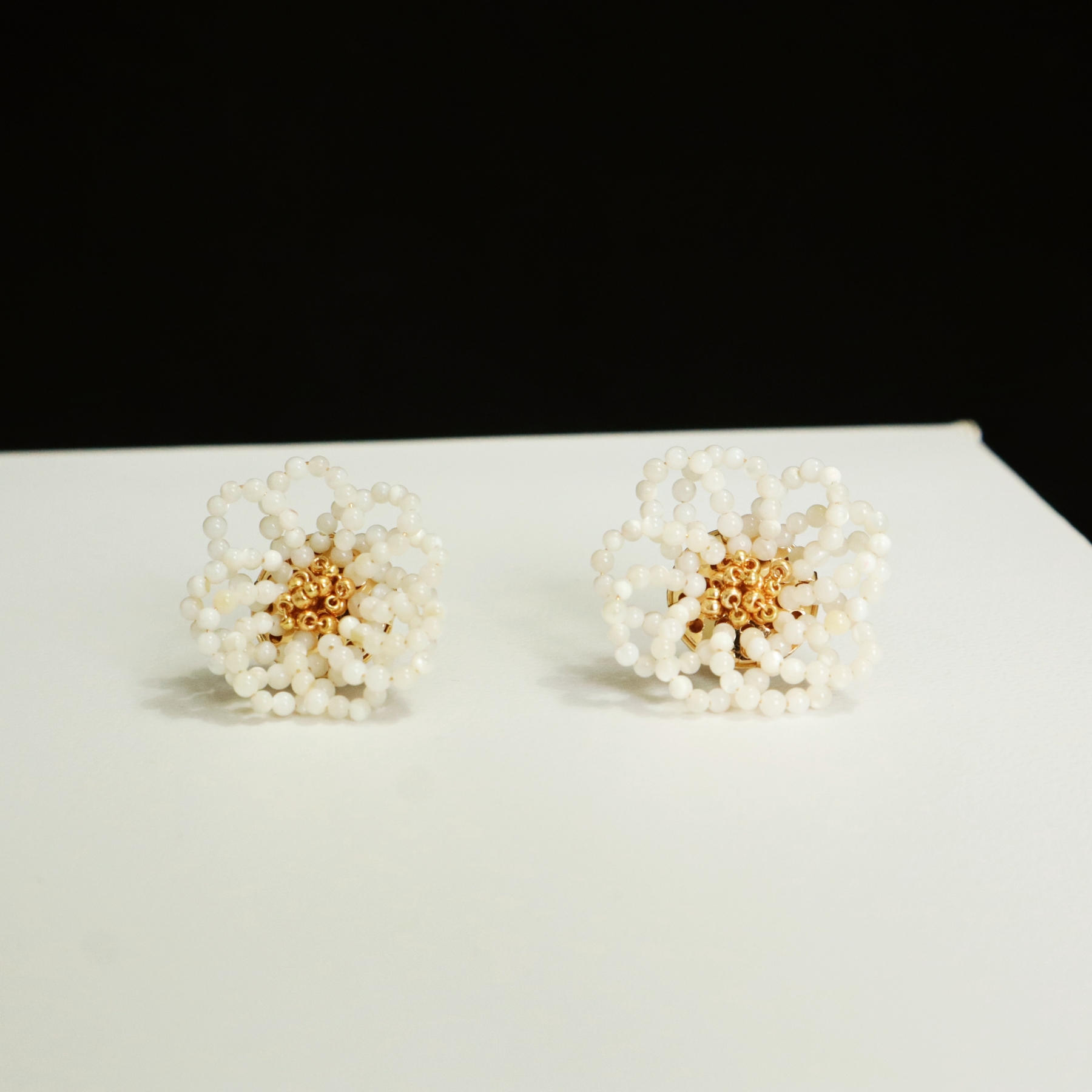 Elegant Trochus Shell Beads Camellia Stud Earrings