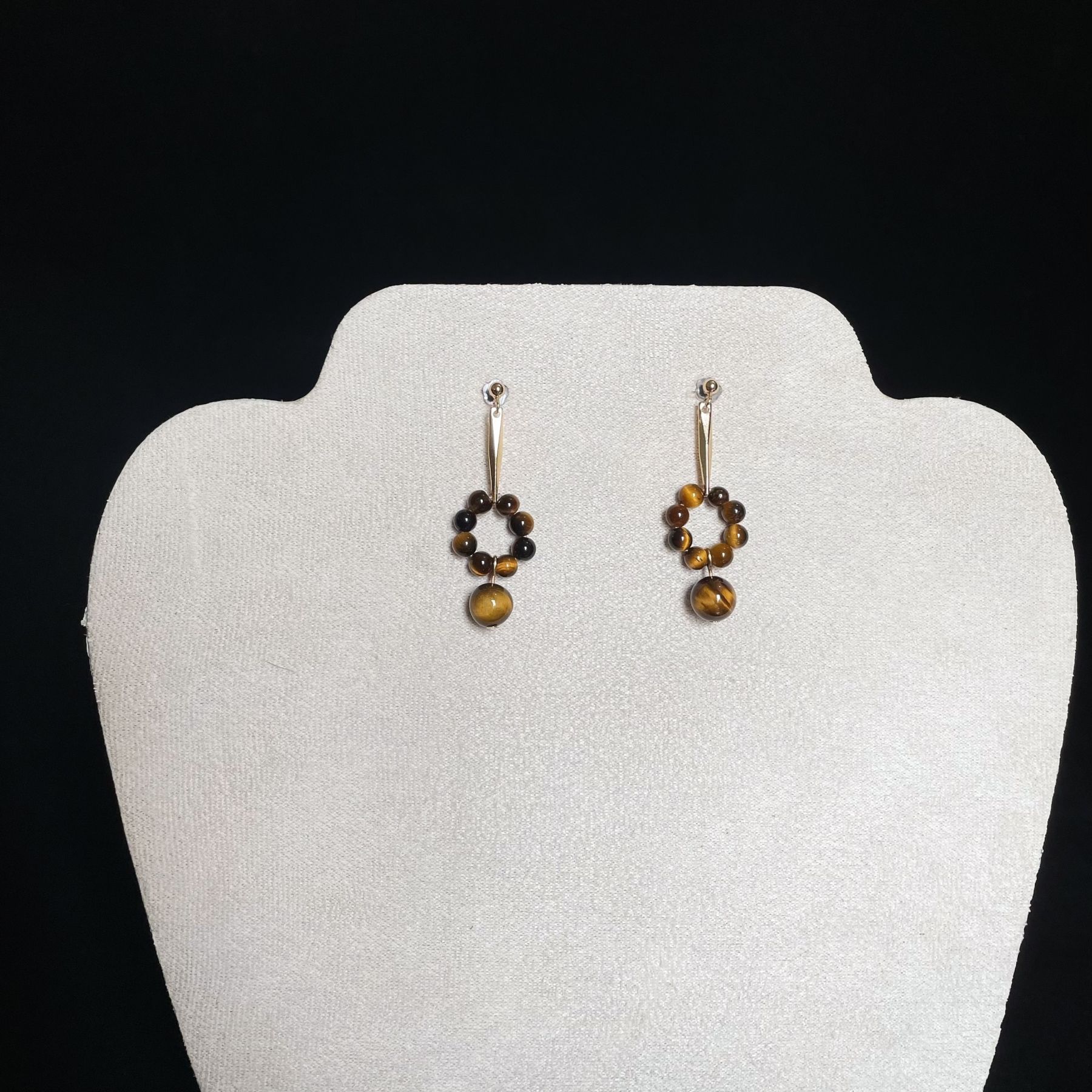 Tiger's Eye Beaded Ring Earrings