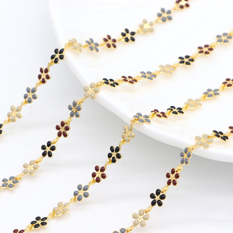 Colored Daisies Enamel Gold Plated Chain Accessory 1m