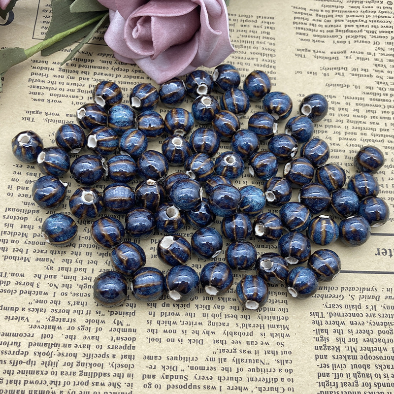 Handmade 12mm Watermelon Grain Color Glaze Ceramic Round Beads 100pcs