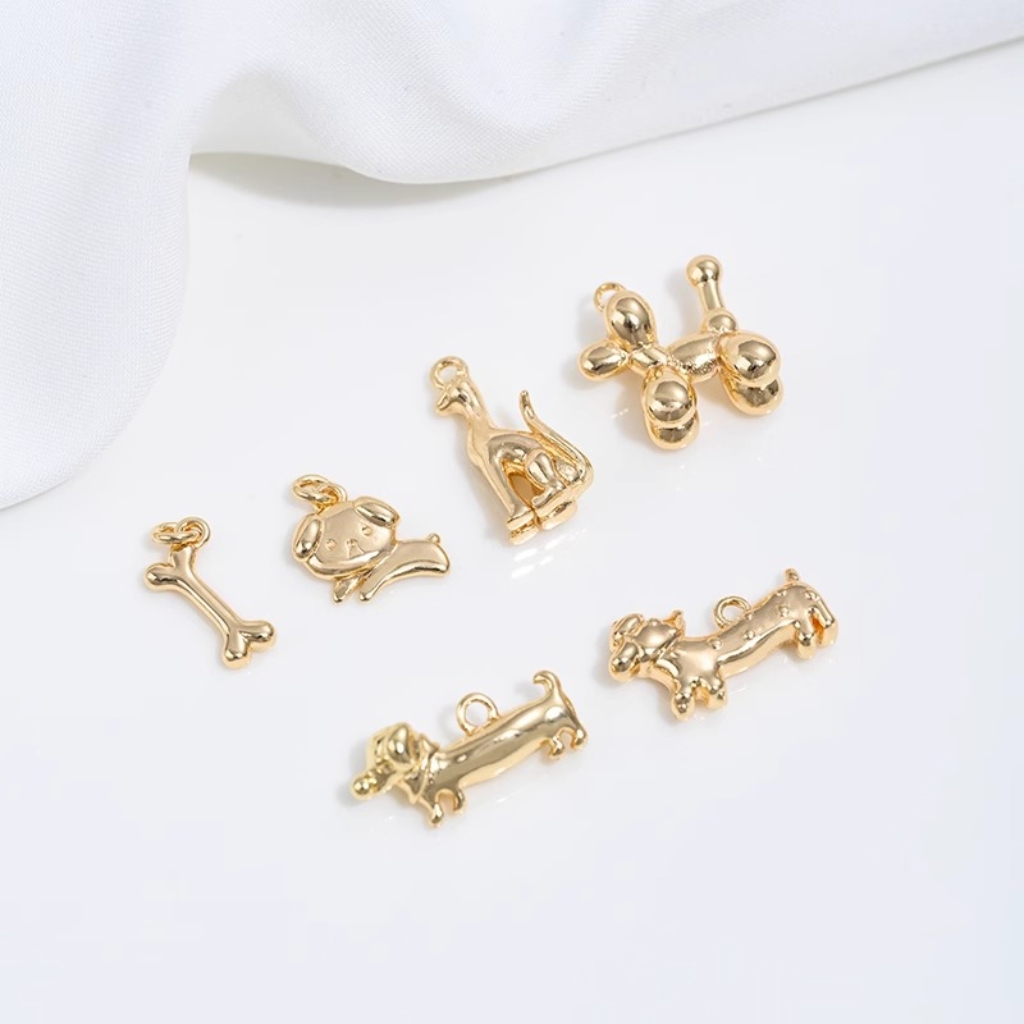 Gold Plated Cute Pet Dog Pendant Charms for Ncklace Bracelet Keychain