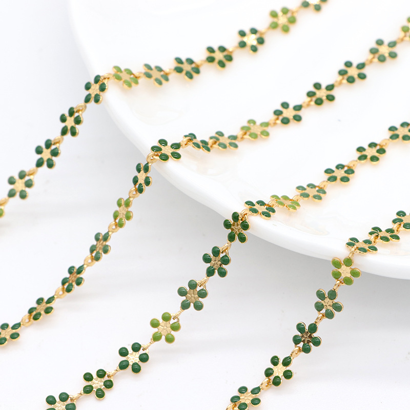 Colored Daisies Enamel Gold Plated Chain Accessory 1m