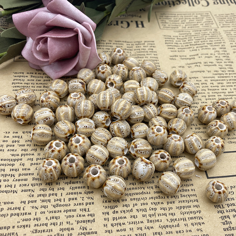 Handmade 12mm Watermelon Grain Color Glaze Ceramic Round Beads 100pcs