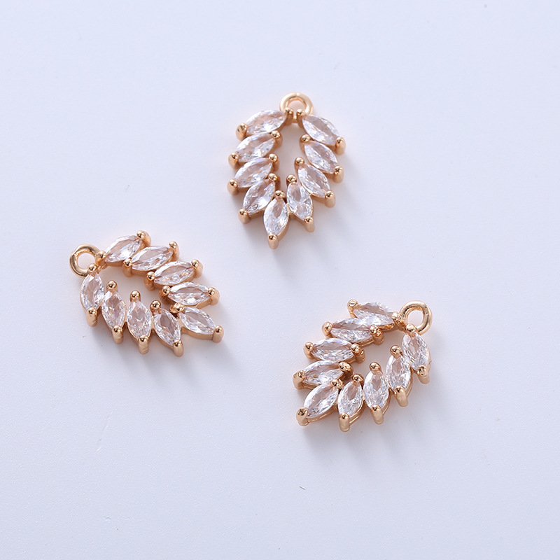  19*12.5mm Feather Leaf Zircon Charm Pendant