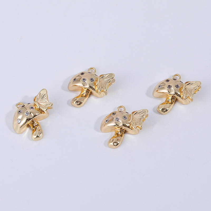Gold Plated Cubic Zirconia Inlaid Mushroom Pendant Charms for Necklace