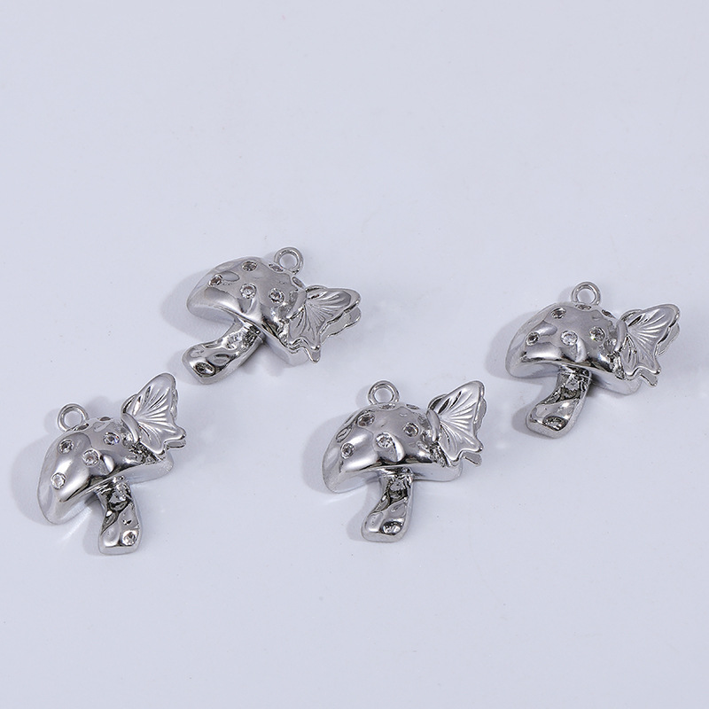 Gold Plated Cubic Zirconia Inlaid Mushroom Pendant Charms for Necklace Bracelet Keychain