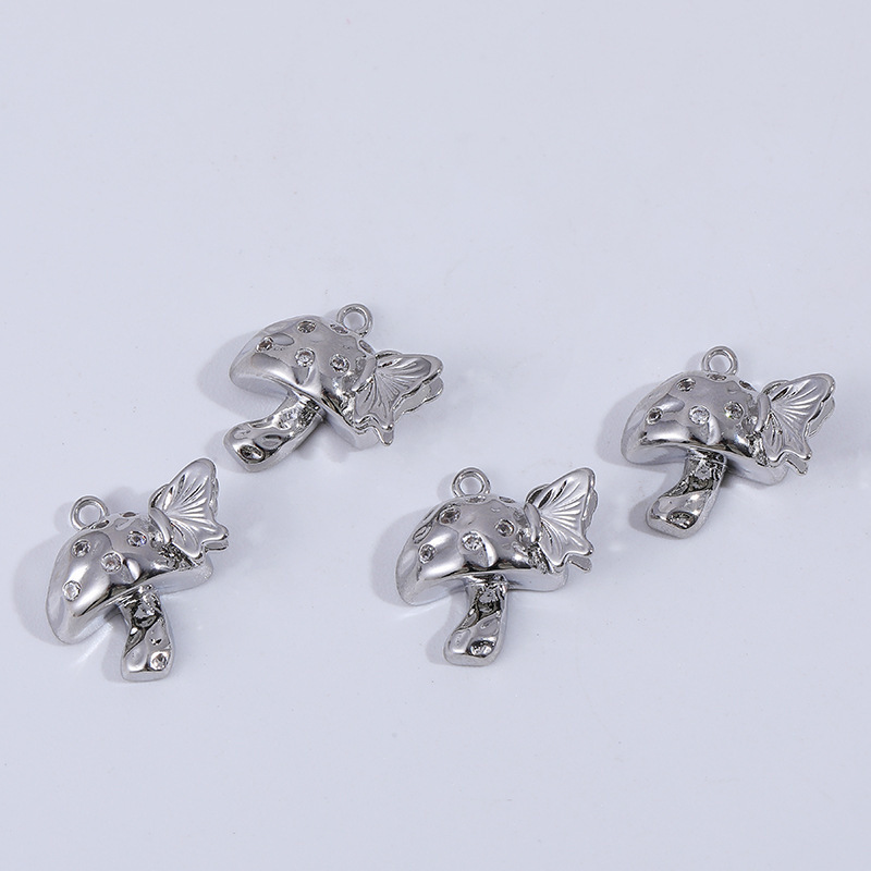 Gold Plated Cubic Zirconia Inlaid Mushroom Pendant Charms for Necklace Bracelet Keychain