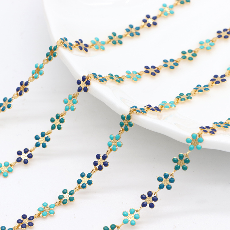Colored Daisies Enamel Gold Plated Chain Accessory 1m