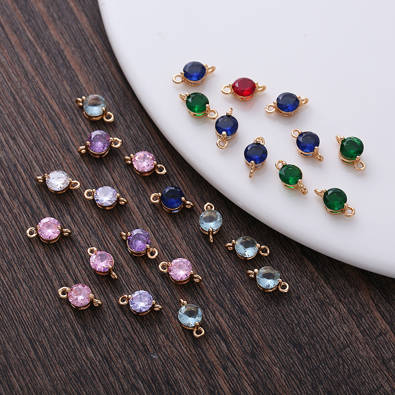 5mm Colored Round Zircon Charm Pendant Dual Hanging Rings