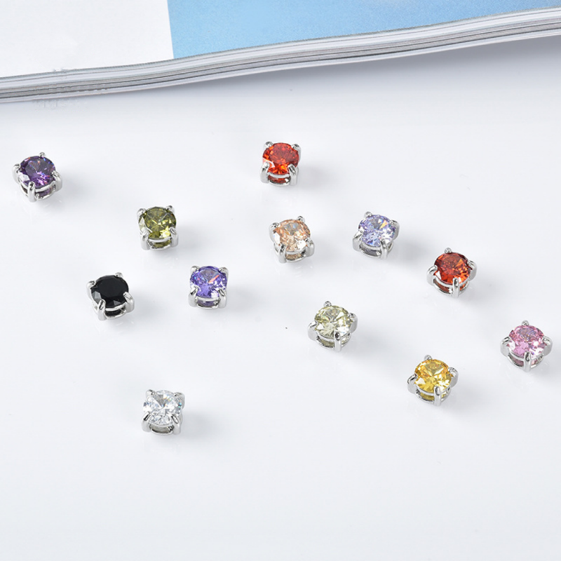 Round Prong Setting Colored Zircon Spacer Beads for Jewelry DIY