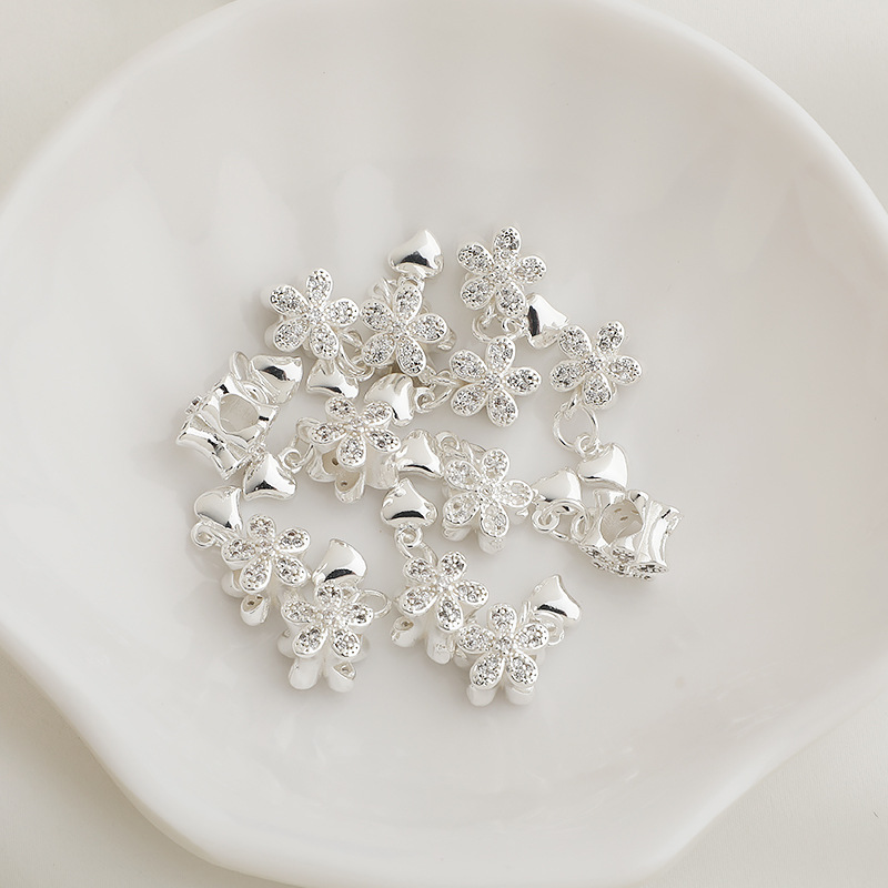 Gold Plated Cubic Zirconia Inlaid Peach Blossom with Heart Charm Spacer Bead for Jewelry DIY