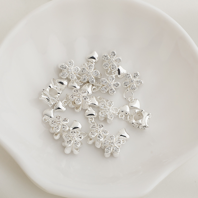 Gold Plated Cubic Zirconia Inlaid Peach Blossom with Heart Charm Spacer Bead for Jewelry DIY