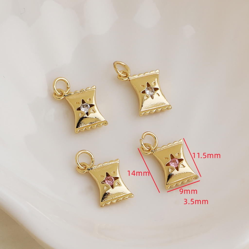 14k Gold Plated Pendant Cubic Zirconia Inlaid Jewelry Charms for DIY