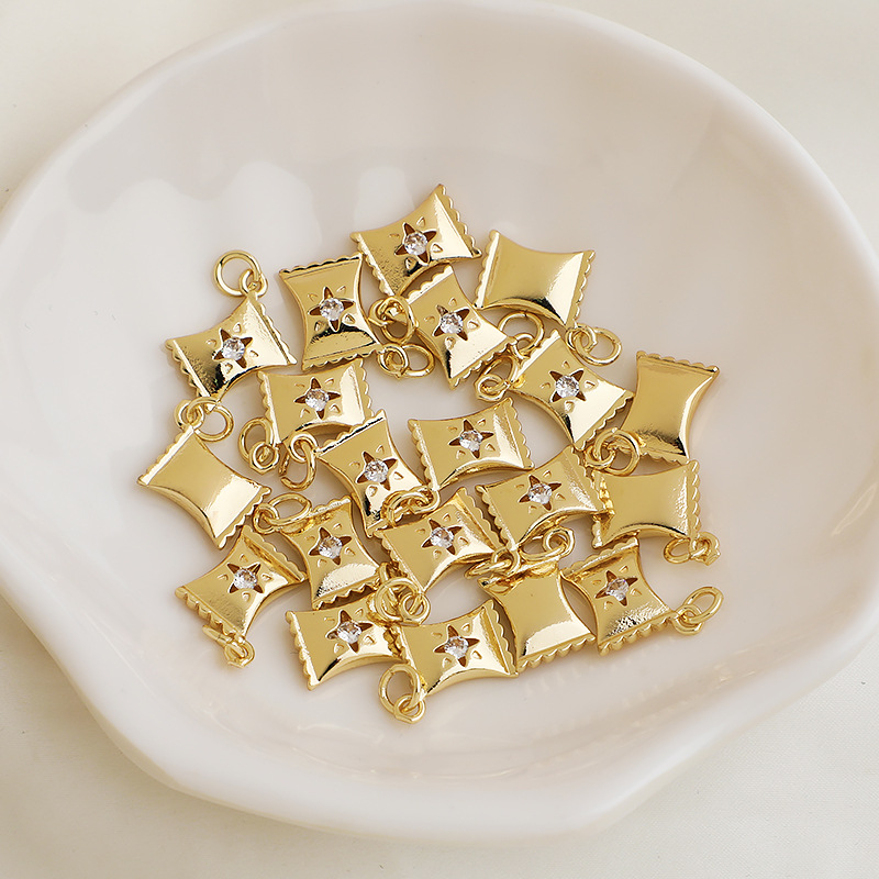 14k Gold Plated Pendant Cubic Zirconia Inlaid Jewelry Charms for DIY