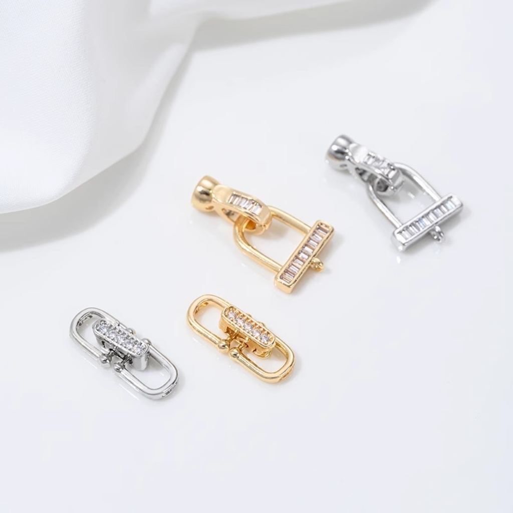 Gold Plated Cubic Zirconia Inlaid U-Shaped  Buckle Horseshoe Buckle for Necklace Bracelet