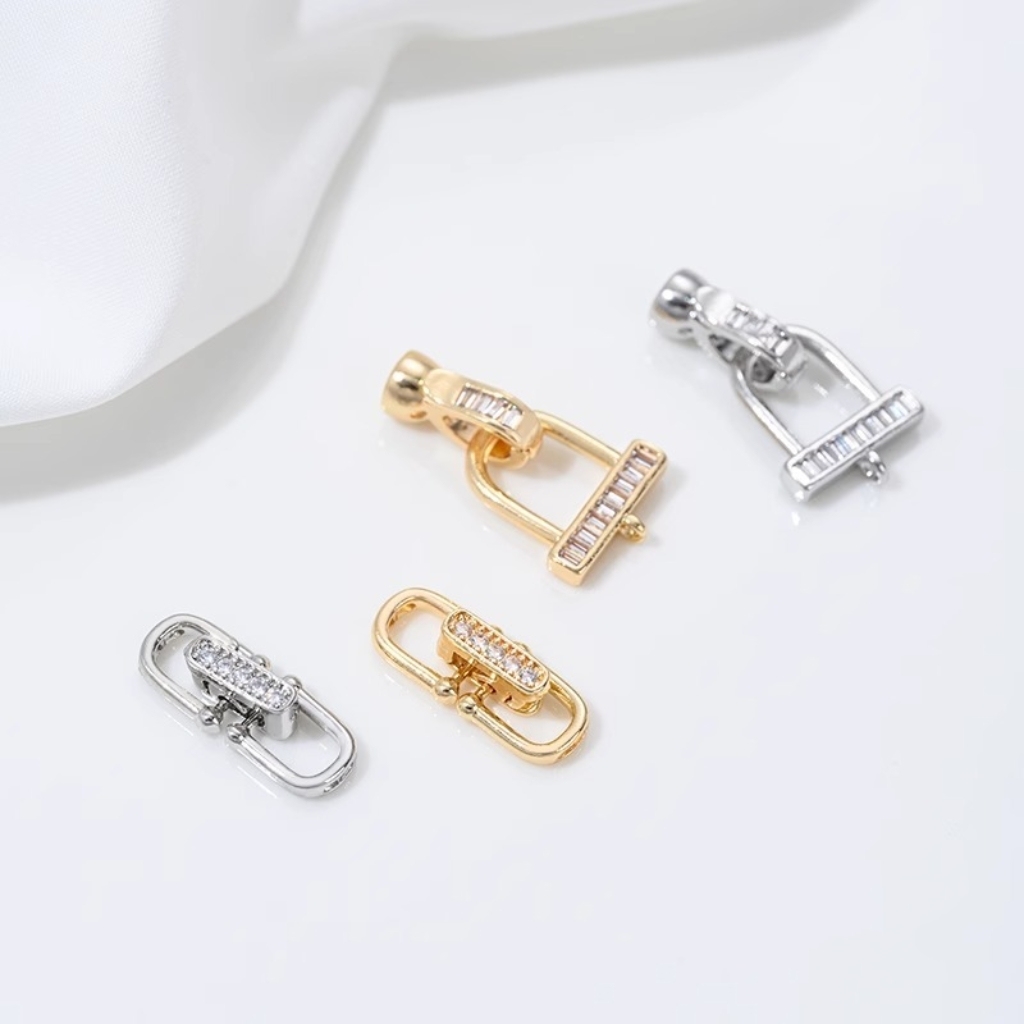 Gold Plated Cubic Zirconia Inlaid U-Shaped  Buckle Horseshoe Buckle for Necklace Bracelet